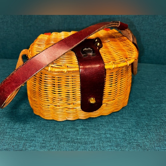 Vintage 50s ETIENNE AIGNER Handmade Woven Wicker Handbag Creel Shoulder Bag RARE - Picture 1 of 12
